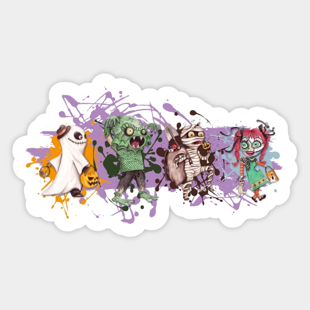 Watercolor Halloween Trick or Treaters Sticker by SandiTyche